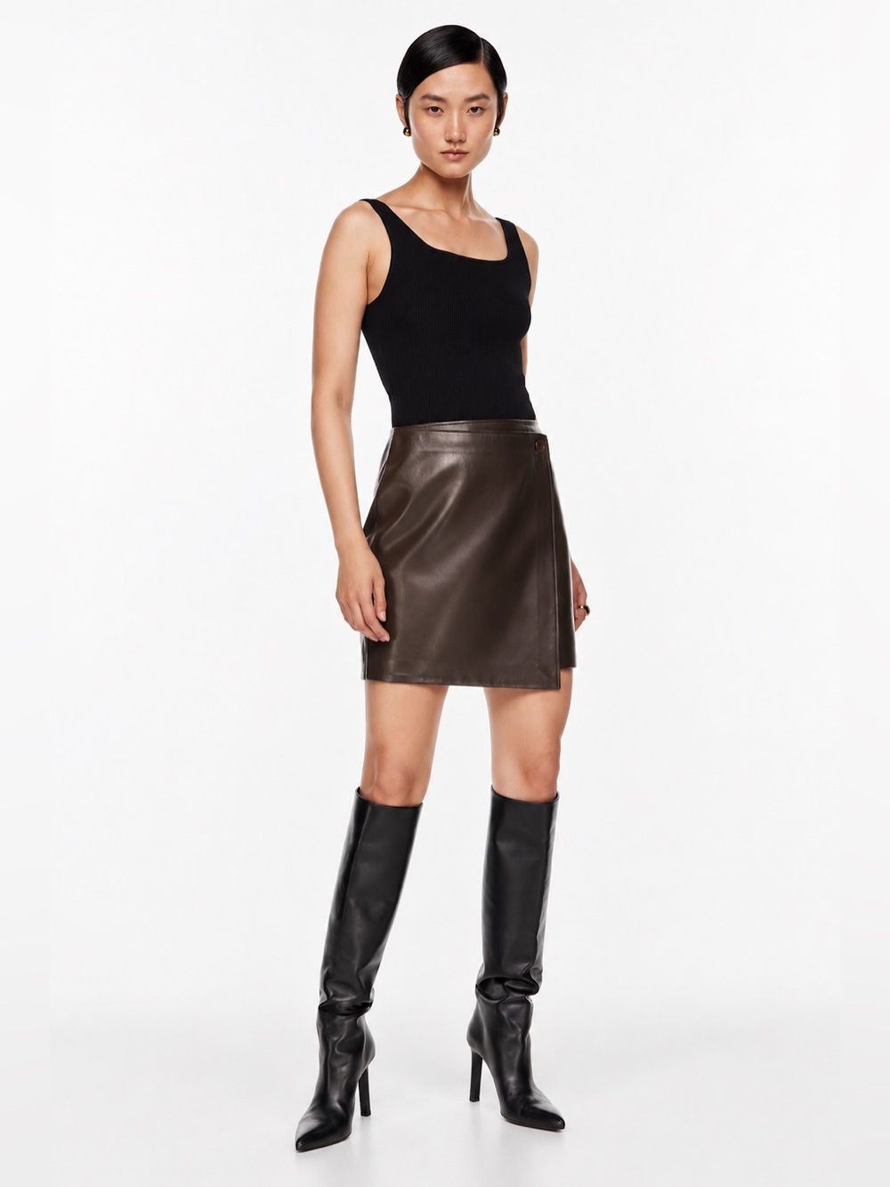 Babaton Vicinity Vegan Leather Wrap Mini Skirt – Size 4 – Mocha Brown